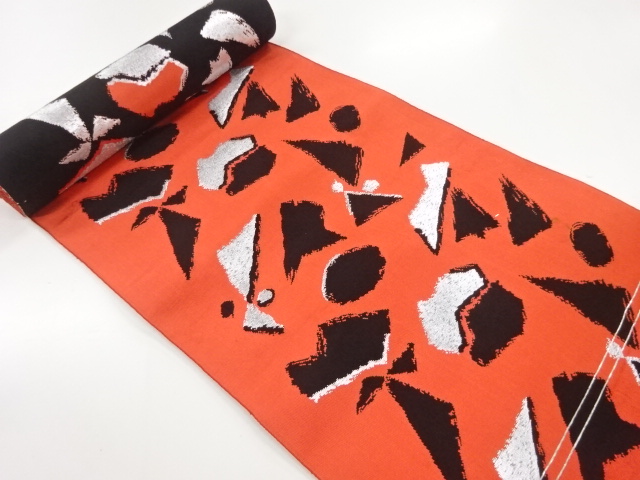 JAPANESE KIMONO / ANTIQUE BOLT FOR HASSUN OBI / WOVEN ABSTRACT PATTERN